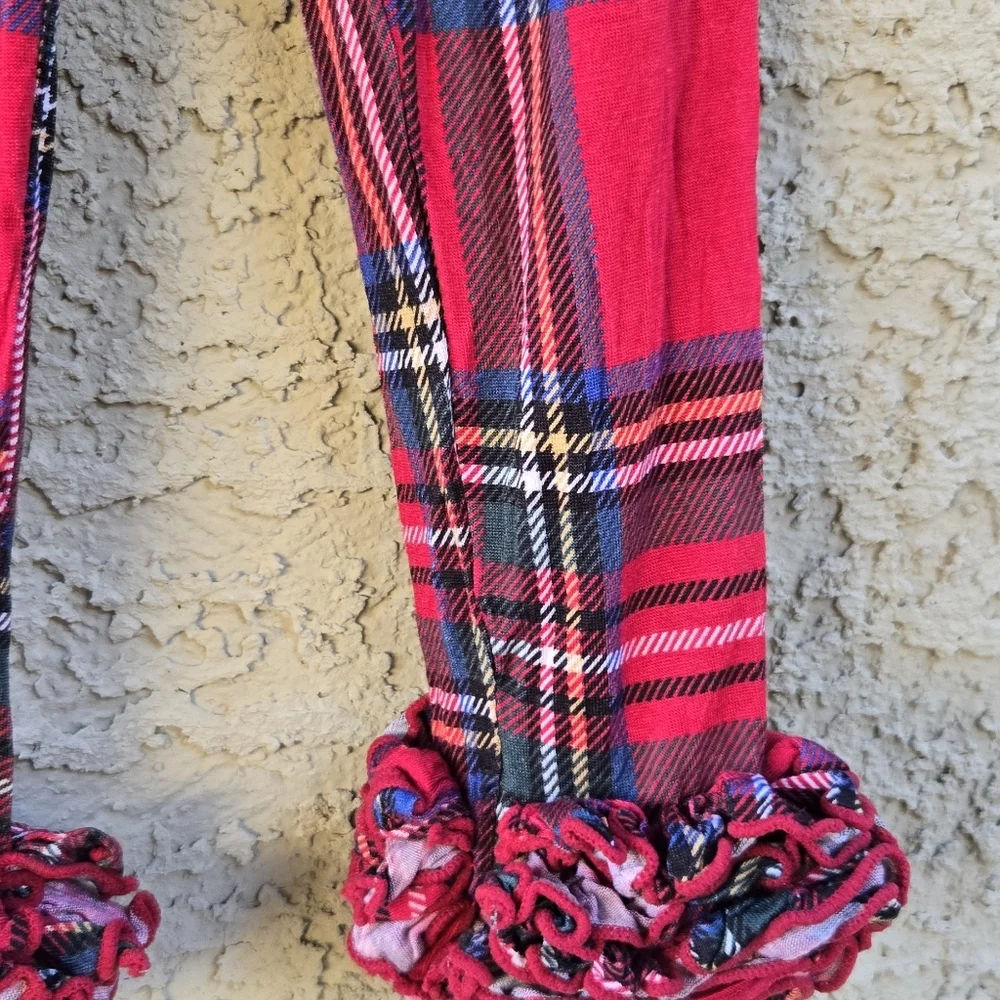 The Posh Peanut Red Tartan Ruffle Bottom Pajama Pants